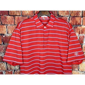 Peter Millar Summer Comfort Men's Medium Golf Polo Orange Blue Striped Shirt